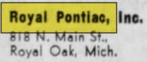 Royal Pontiac - Feb 1960 Ad Different Address